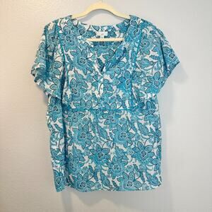 J. JILL Women Size-2X Blouse Floral Paisley Gauzy Short Sleeve Fluttery
